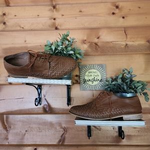 Topman 💙 Brown Leather Derby Oxford Shoes Woven Huarache Business Casual 10 /43